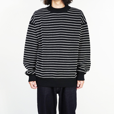 crepuscule [ Moss stitch Moc Neck L/S sweat ] BLACK×WHITE