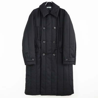 MATSUFUJI [ Wool Stripe Quilted Double-Breasted Coat ] BLACK