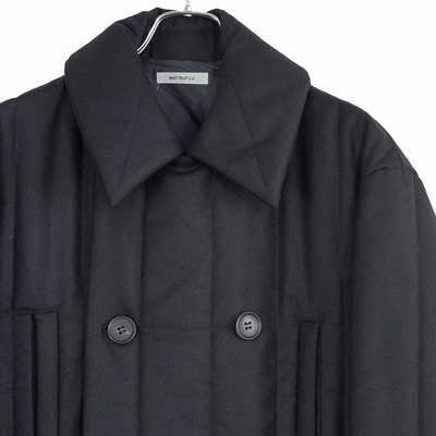 MATSUFUJI [ Wool Stripe Quilted Double-Breasted Coat ] BLACK