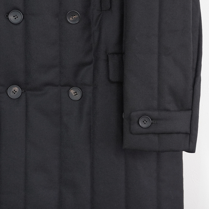 MATSUFUJI [ Wool Stripe Quilted Double-Breasted Coat ] BLACK