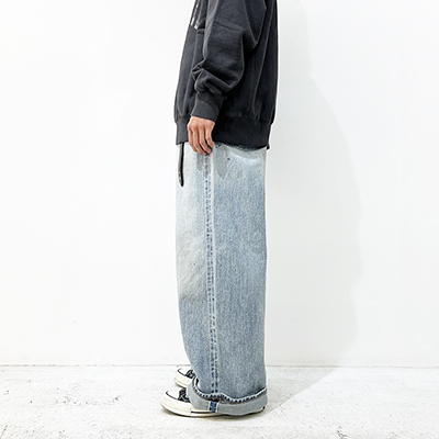 SUGARHILL [ FADED MODERN DENIM WIDE TROUSERS ] FADED INDIGO