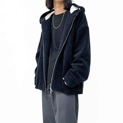 URU [ SHEEP BOA ZIP UP HOODED BLOUSON ] D.NAVY