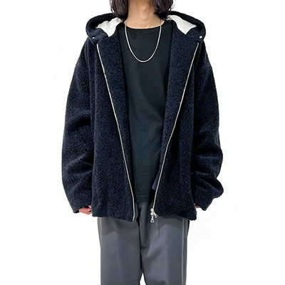 URU [ SHEEP BOA ZIP UP HOODED BLOUSON ] D.NAVY