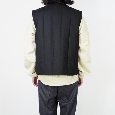 MATSUFUJI [ Wool Stripe Quilted Vest ] BLACK