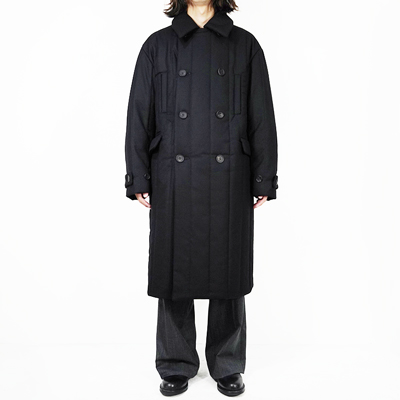 MATSUFUJI [ Wool Stripe Quilted Double-Breasted Coat ] BLACK