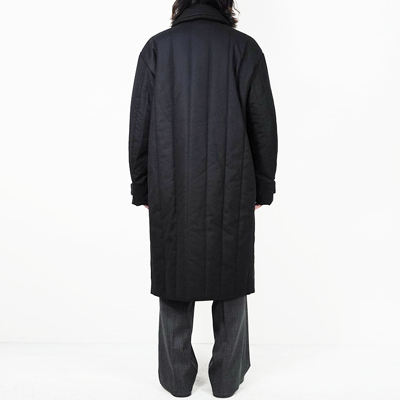 MATSUFUJI [ Wool Stripe Quilted Double-Breasted Coat ] BLACK