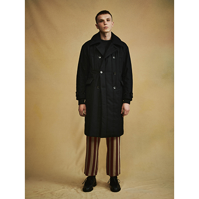 MATSUFUJI [ Wool Stripe Quilted Double-Breasted Coat ] BLACK