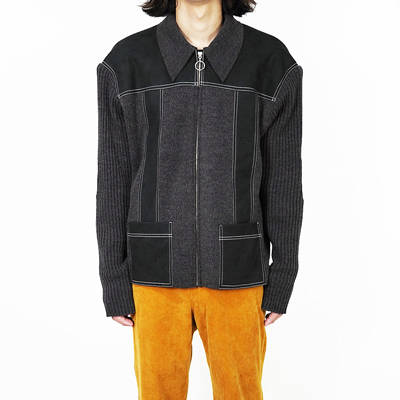 Sasquatchfabrix. [ FAUX SUEDE ZIP UP KNIT ] BLACK