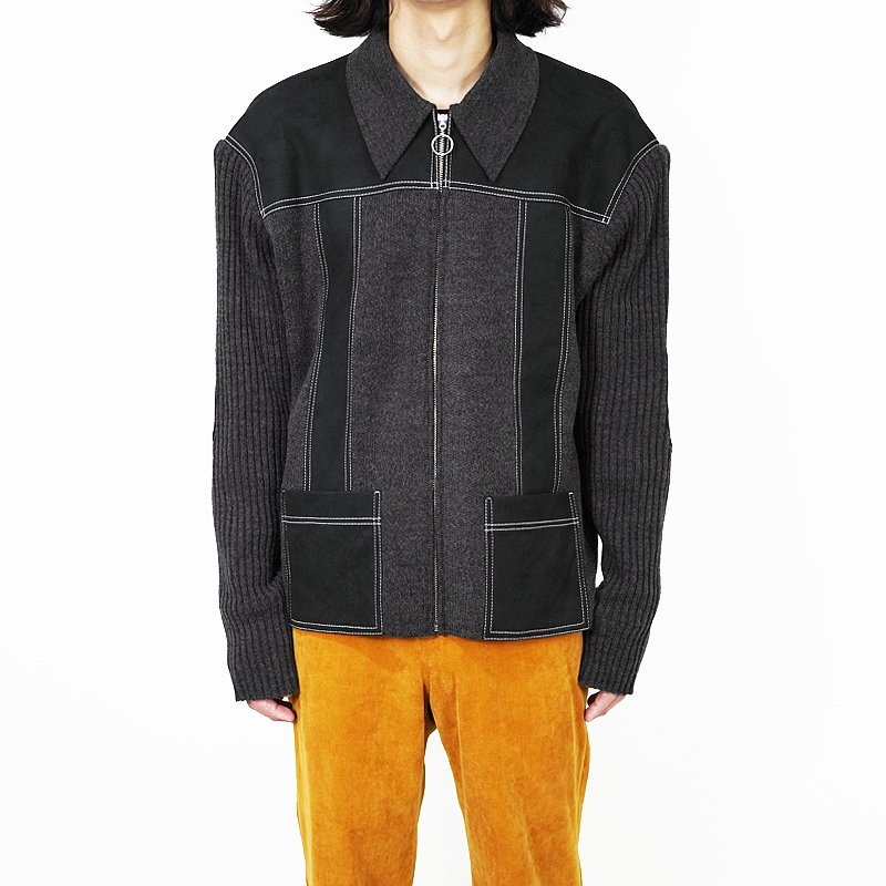 Sasquatchfabrix. [ FAUX SUEDE ZIP UP KNIT ] BLACK | ロイド・エフ
