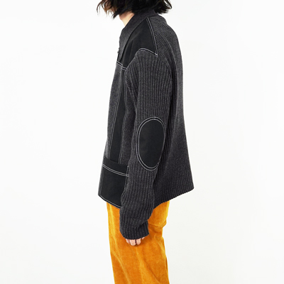 Sasquatchfabrix. [ FAUX SUEDE ZIP UP KNIT ] BLACK | ロイド・エフ