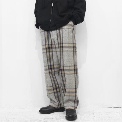 URU [ WOOL ALPACA CHECK EASY PANTS ] GRAY