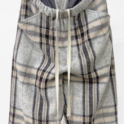 URU [ WOOL ALPACA CHECK EASY PANTS ] GRAY