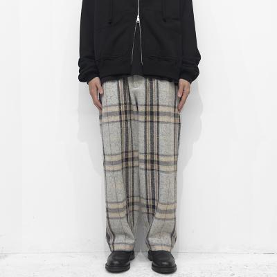 URU [ WOOL ALPACA CHECK EASY PANTS ] GRAY