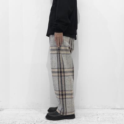 URU [ WOOL ALPACA CHECK EASY PANTS ] GRAY