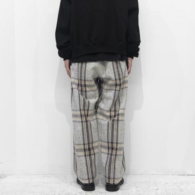 URU [ WOOL ALPACA CHECK EASY PANTS ] GRAY