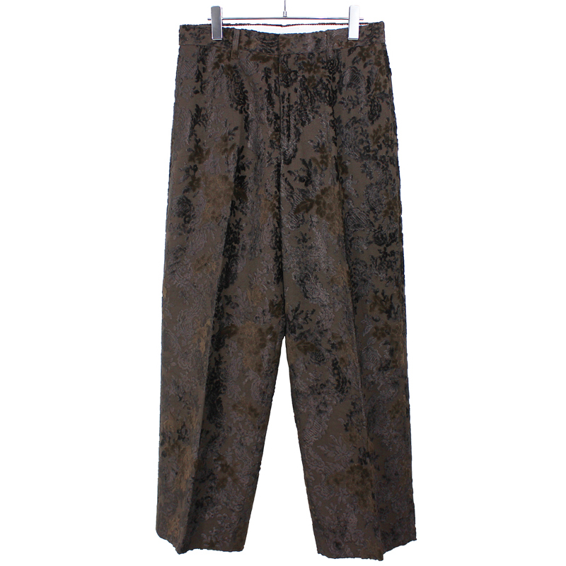 Sasquatchfabrix. [ FLOWER VELVET WIDE SILHOUETTE SLACKS ] BROWN 