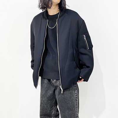 URU [ RAYON ZIP UP BLOUSON ] D.NAVY