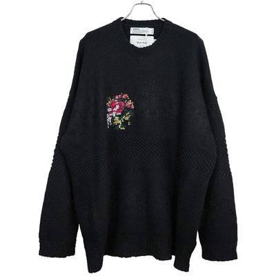 DAIRIKU [ Flower Cross Emboidery Border Knit ] Black