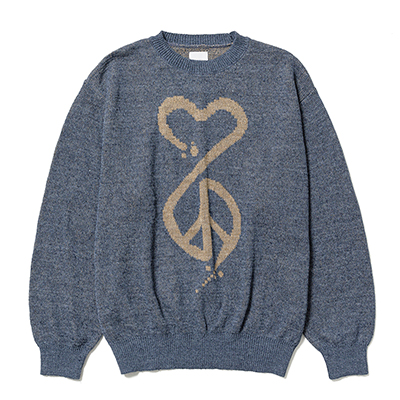 Sasquatchfabrix. [ CALLIGRAPHIC “LOVE & PEACE” KNIT ] INDIGO BLUE
