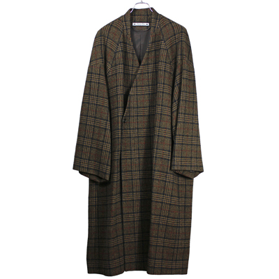 Sasquatchfabrix. [ TWEED ORIENTAL WRAP COAT ] GOLD×NAVY CHECK