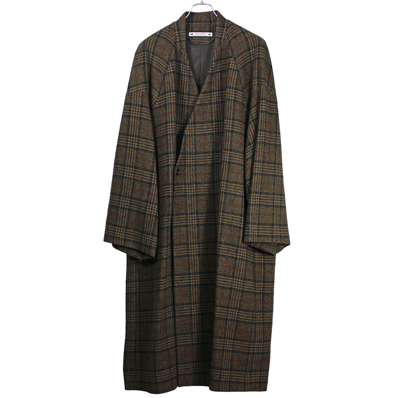 Sasquatchfabrix. [ TWEED ORIENTAL WRAP COAT ] GOLD×NAVY CHECK