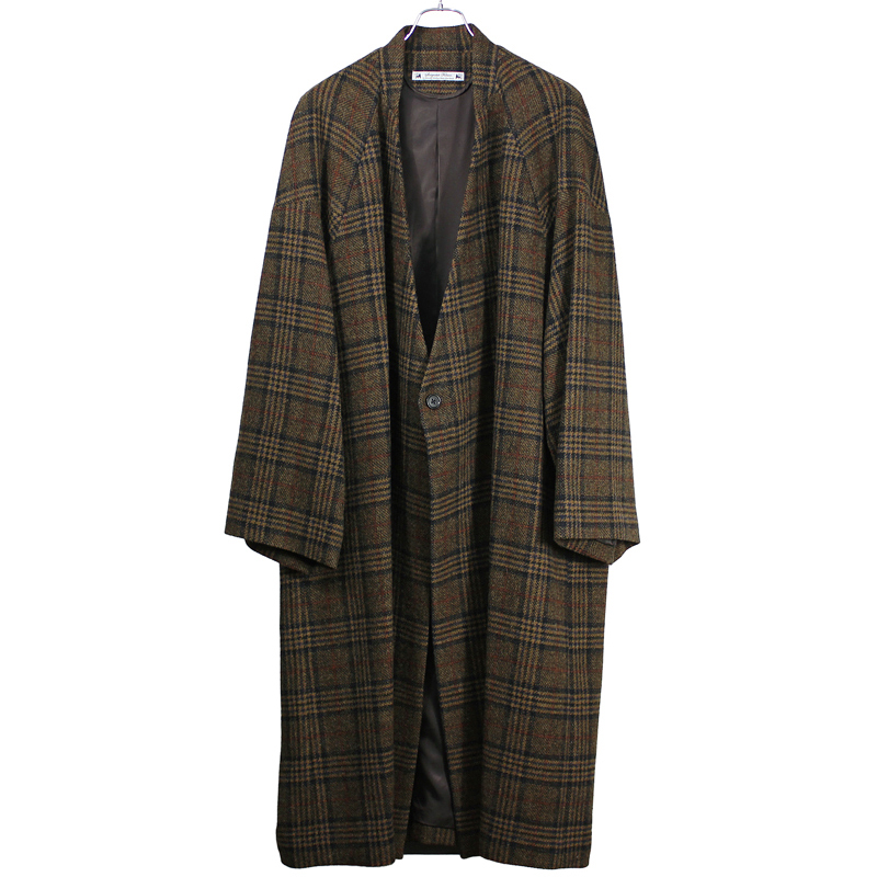 Sasquatchfabrix. [ TWEED ORIENTAL WRAP COAT ] GOLD×NAVY CHECK