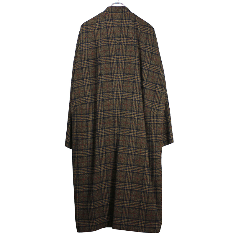 Sasquatchfabrix. [ TWEED ORIENTAL WRAP COAT ] GOLD×NAVY CHECK