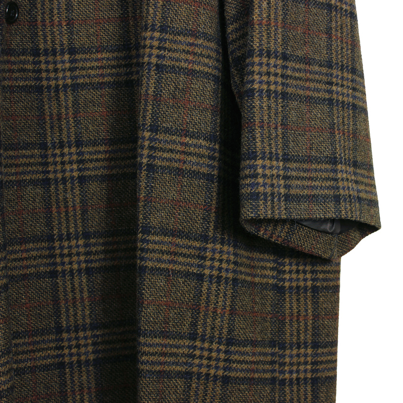 Sasquatchfabrix. [ TWEED ORIENTAL WRAP COAT ] GOLD×NAVY CHECK 