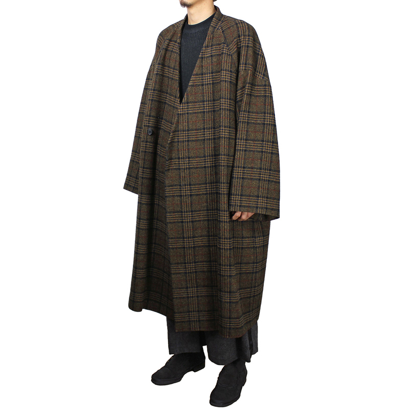 Sasquatchfabrix. [ TWEED ORIENTAL WRAP COAT ] GOLD×NAVY CHECK