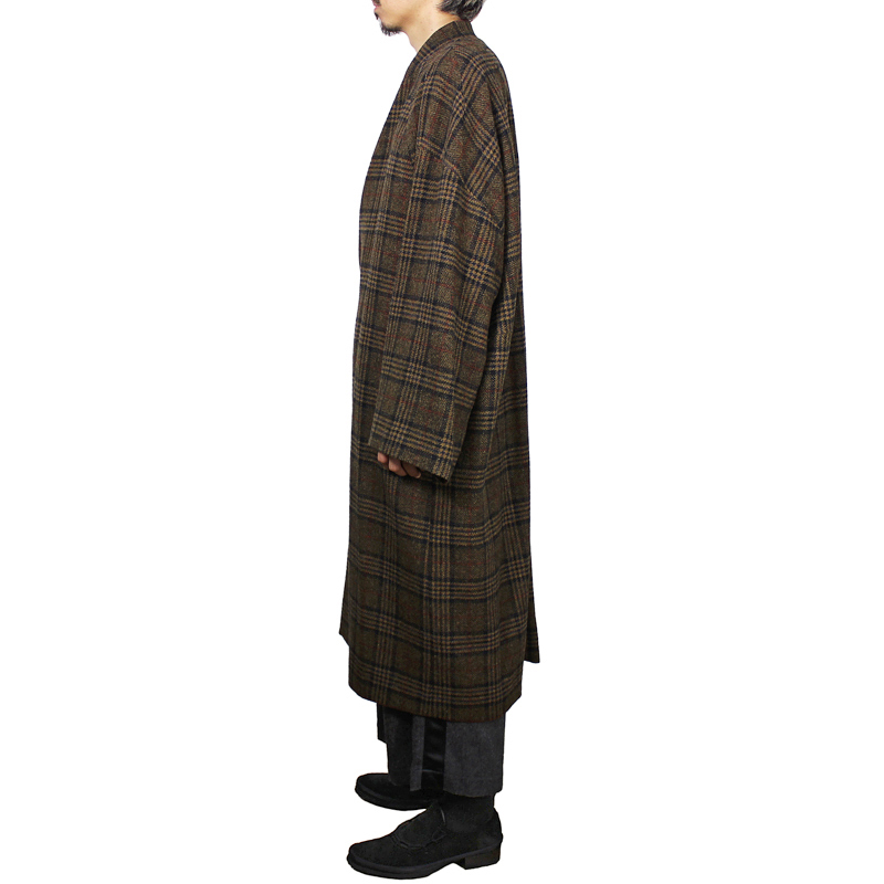 Sasquatchfabrix. [ TWEED ORIENTAL WRAP COAT ] GOLD×NAVY CHECK 