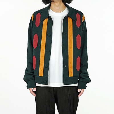 Sasquatchfabrix. [ FAUX SUEDE RASTA KNIT CARDIGAN ] DARK GREEN