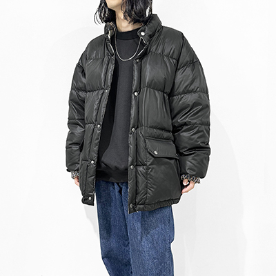 DAIRIKU [ Check Nylon Reversible Down Jacket ] Black