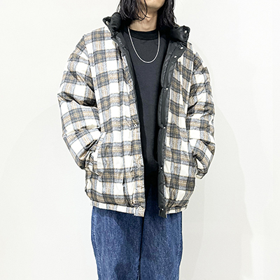 DAIRIKU [ Check Nylon Reversible Down Jacket ] Black