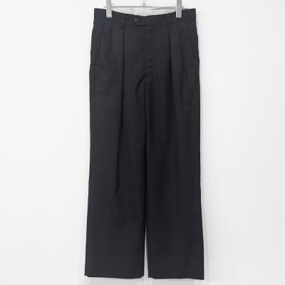 URU [ WOOL MAD CLOTH 2 TUCK PANTS ] BLACK