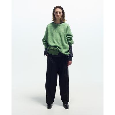 URU [ WOOL MAD CLOTH 2 TUCK PANTS ] BLACK