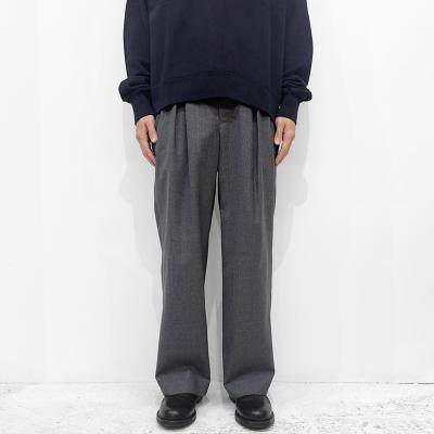 URU [ WOOL MAD CLOTH 2 TUCK PANTS ] M.GRAY