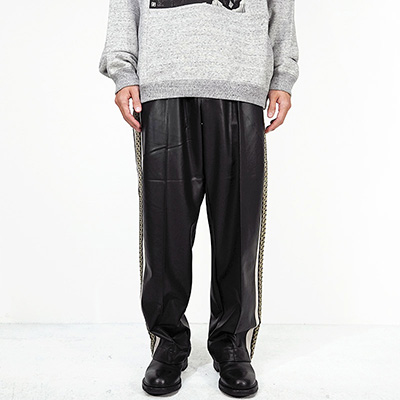 Sasquatchfabrix. [ SYNTHETIC LEATHER TRACK PANTS ] BLACK