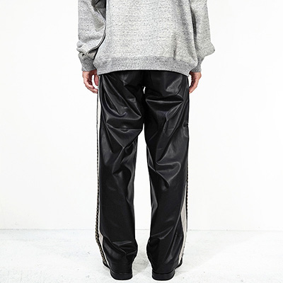 Sasquatchfabrix. [ SYNTHETIC LEATHER TRACK PANTS ] BLACK