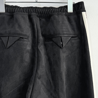 Sasquatchfabrix. [ FAUX SUEDE FLARE TRACK PANTS ] BLACK