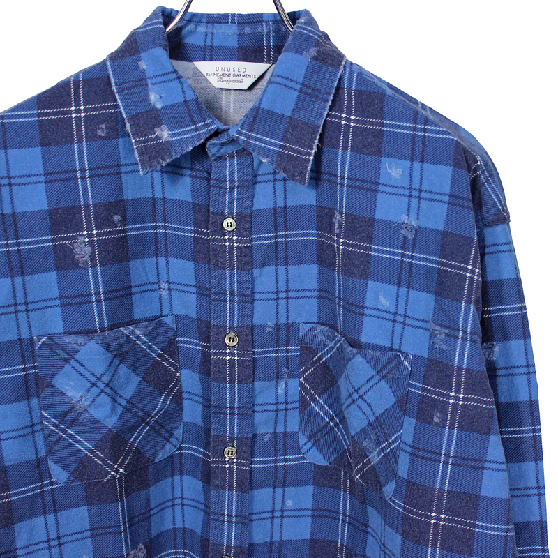 UNUSED [ US1692 (damage check nel shirt) ] BLUE | ロイド・エフ