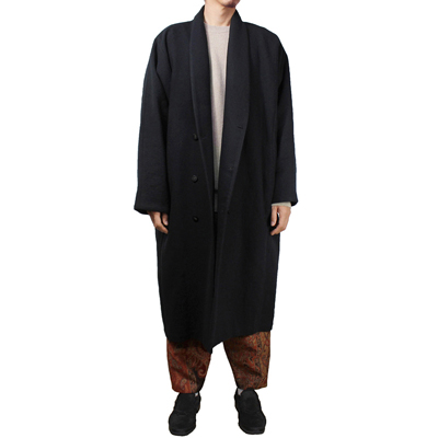 YANTOR [ Cotton Linen Wool Dolman Coat ] BLACK