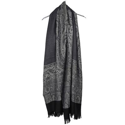 YANTOR [ Tibetan Paisley Jacquard Wool Stole ] GRAY