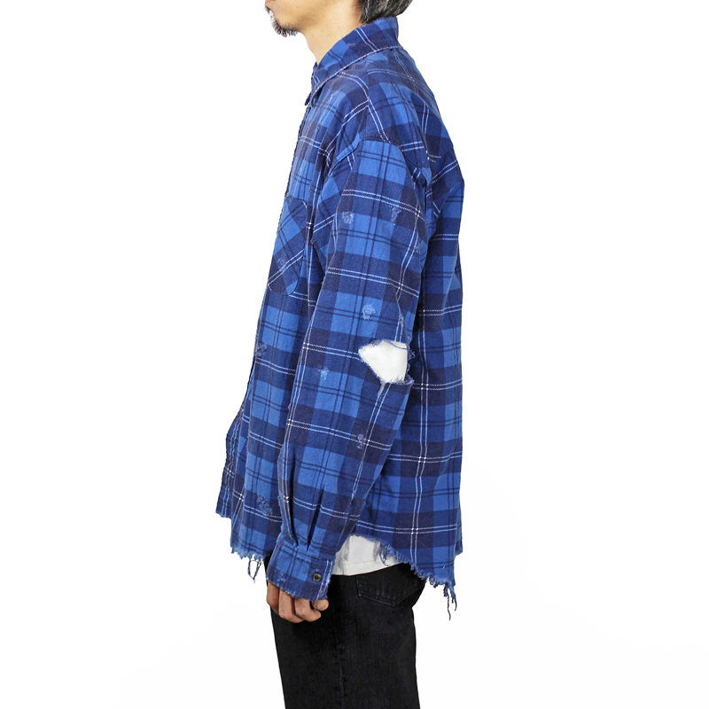 UNUSED [ US1692 (damage check nel shirt) ] BLUE | ロイド・エフ 