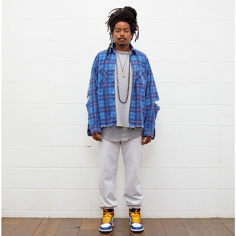 UNUSED [ US1692 (damage check nel shirt) ] BLUE | ロイド・エフ