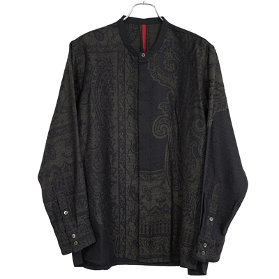 YANTOR [ Tibetan Paisley Jacquard Flyfront Shirts ] BLACK