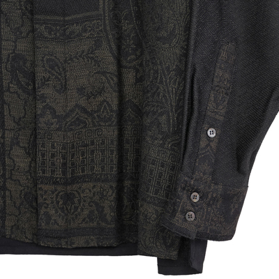 YANTOR [ Tibetan Paisley Jacquard Flyfront Shirts ] BLACK