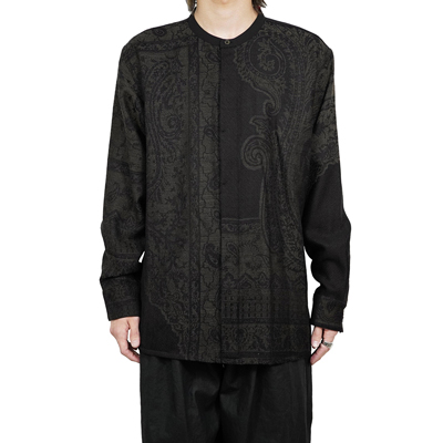 YANTOR [ Tibetan Paisley Jacquard Flyfront Shirts ] BLACK