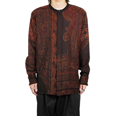 YANTOR [ Tibetan Paisley Jacquard Flyfront Shirts ] DARK ORANGE
