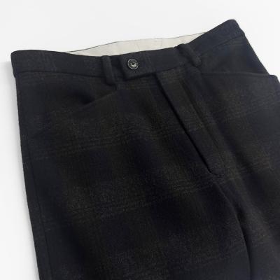 URU [ WOOL GLENCHECK WIDE PANTS ] D.NAVY