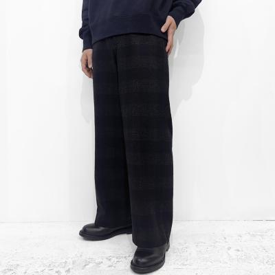 URU [ WOOL GLENCHECK WIDE PANTS ] D.NAVY